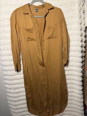 Old Navy Camel Button-Front Midi Shirt Dress